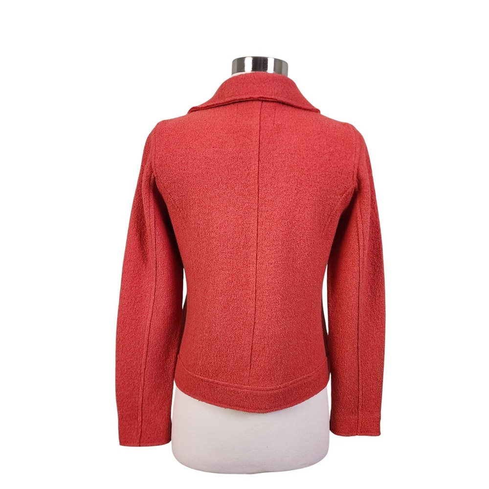 Tahari Womens Boiled Wool Moto Style Jacket Size XS Orange Asymmetrical Zip - Picture 5 of 13